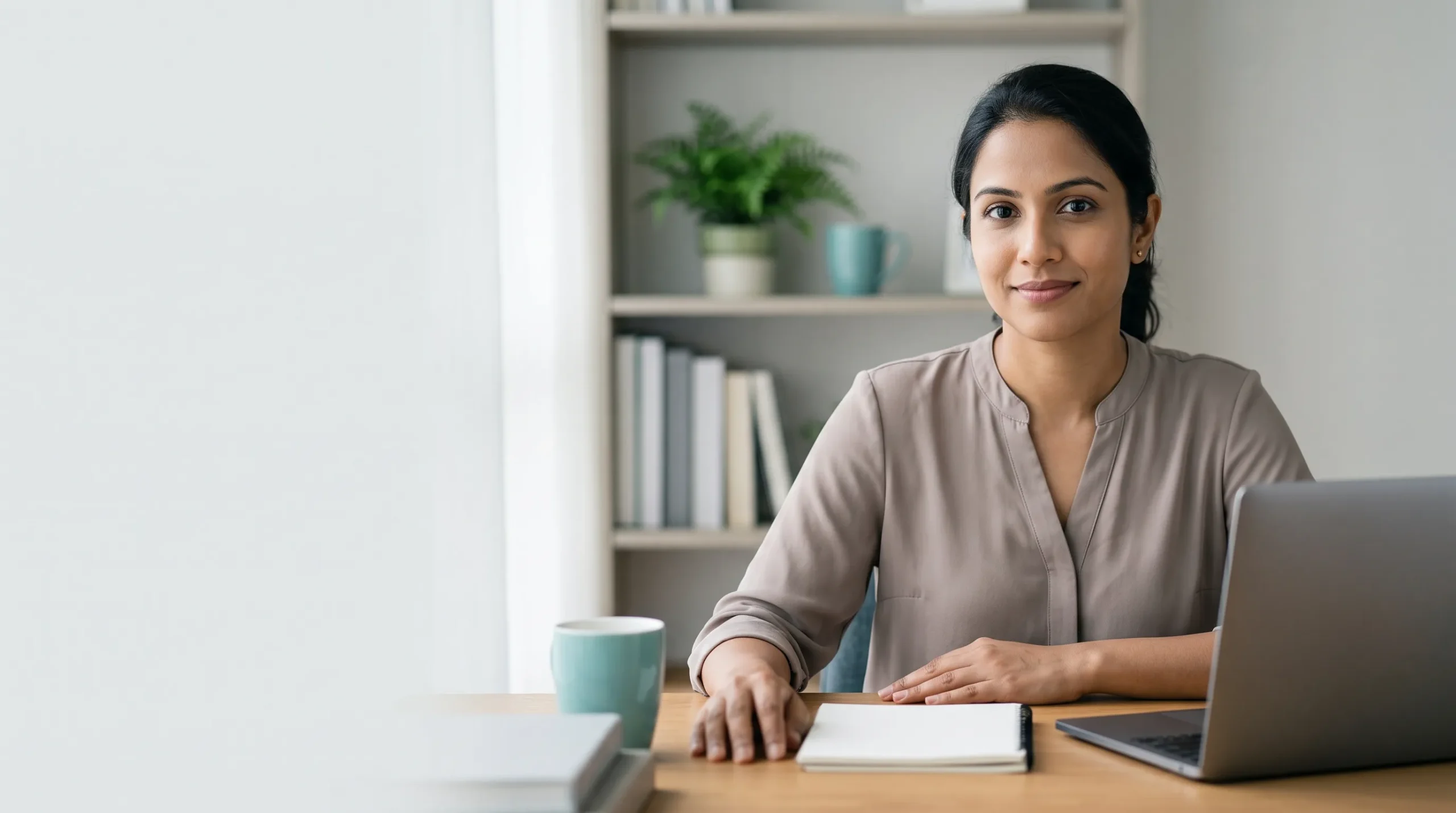 Tutor at her desk, ready to teach an online Maths and Physics lesson