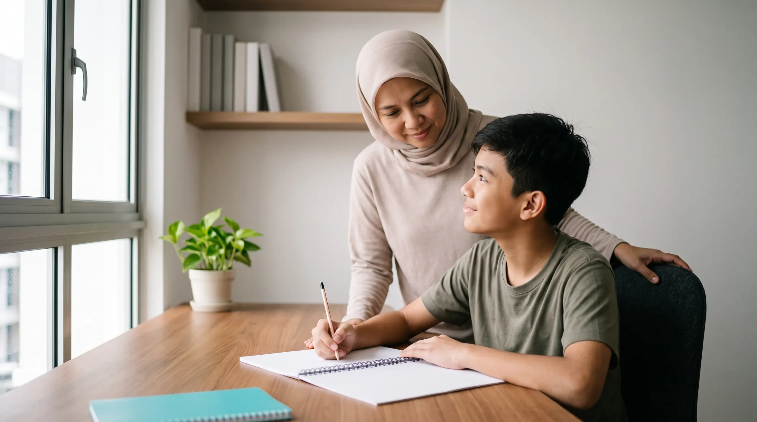 A parent supporting their child's learning at home