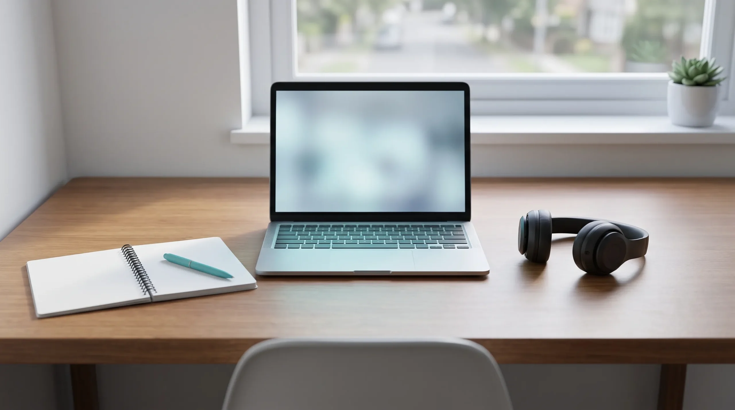 A laptop set up on a desk ready for an online lesson